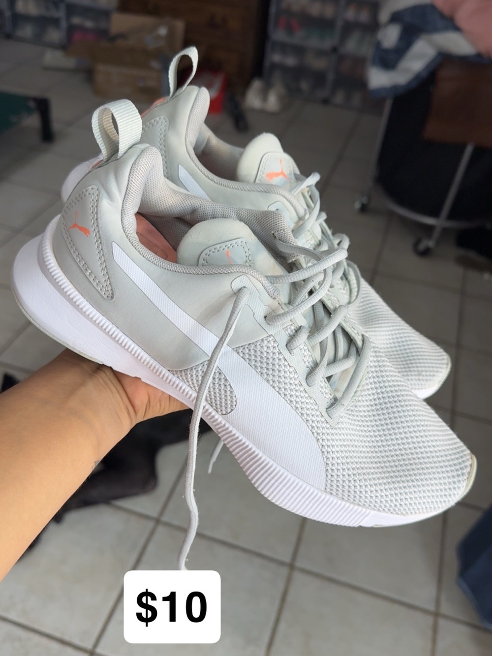 Puma Women's Light Gray and White Athletic Sneakers